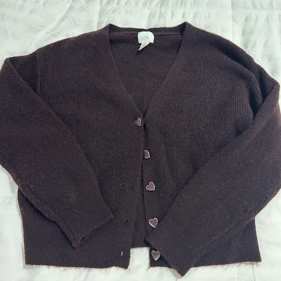 H&M Sweaters - H&M Plum V-Neck Heart Button Cardigan